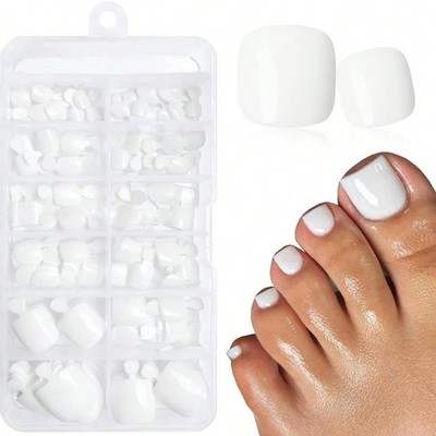 120PCS Reusable Acrylic White Fake Toe Nails Press On Nails For Women Perfect