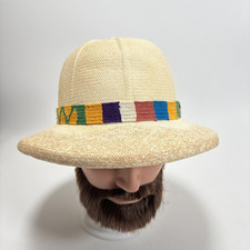 Vtg Churchill Ltd Shantung Panama Straw Safari Pith Helmet Hat 7 3/8 USA Made