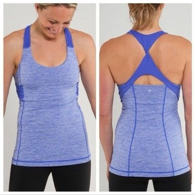 Lululemon Women s Spin Me Tank Top Heather Blue Built In Bra Racerback 10