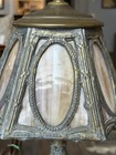 Art Nouveau slag glass table lamp with silver-plated metal base and frame — photo 10