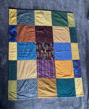 Patchwork Quilted Cotton Crib Blanket, Multicolor w/ Purple Back