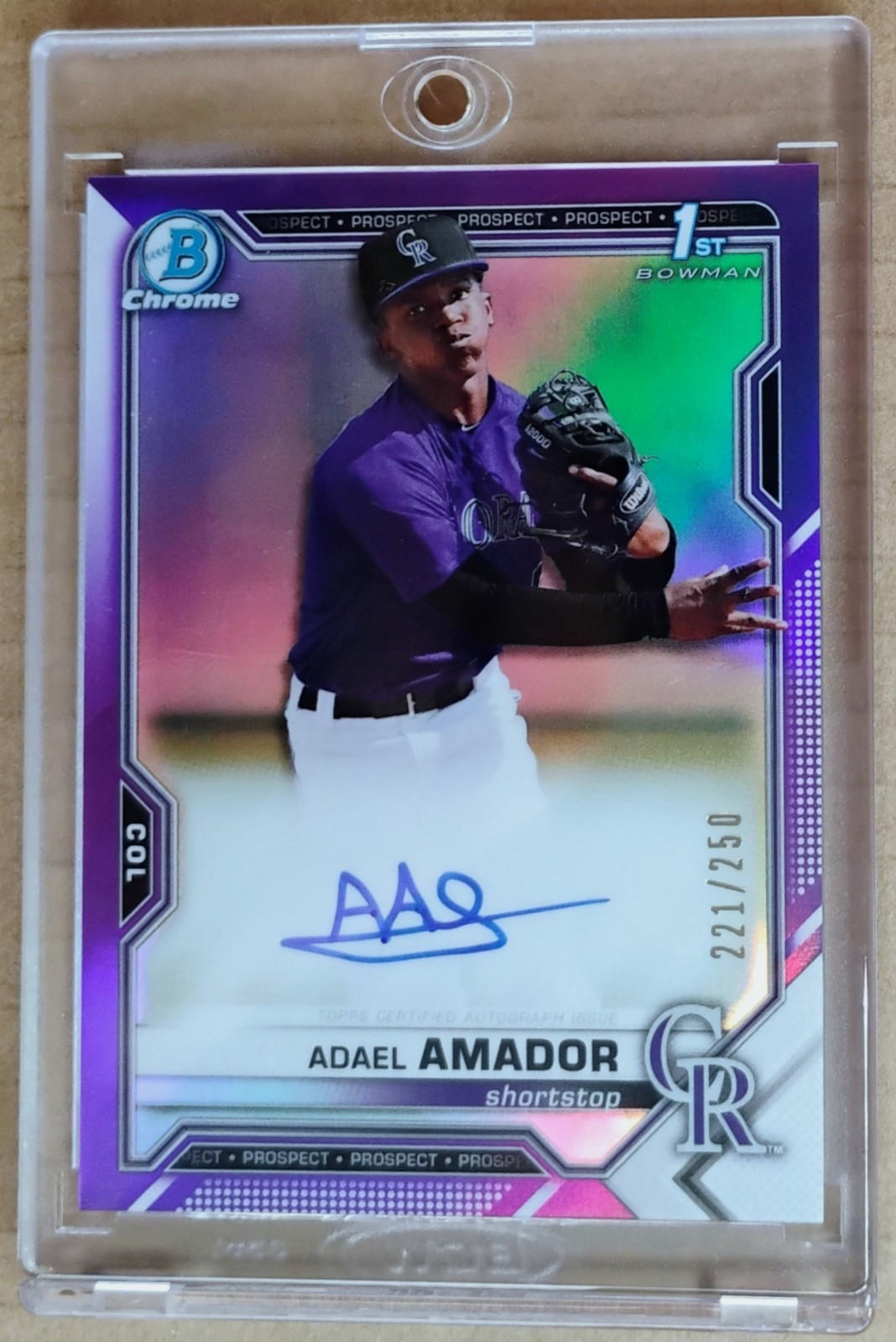 2021 Bowman Chrome Adael Amador Auto 1st Pros. Purple Refractor /250 Rockies