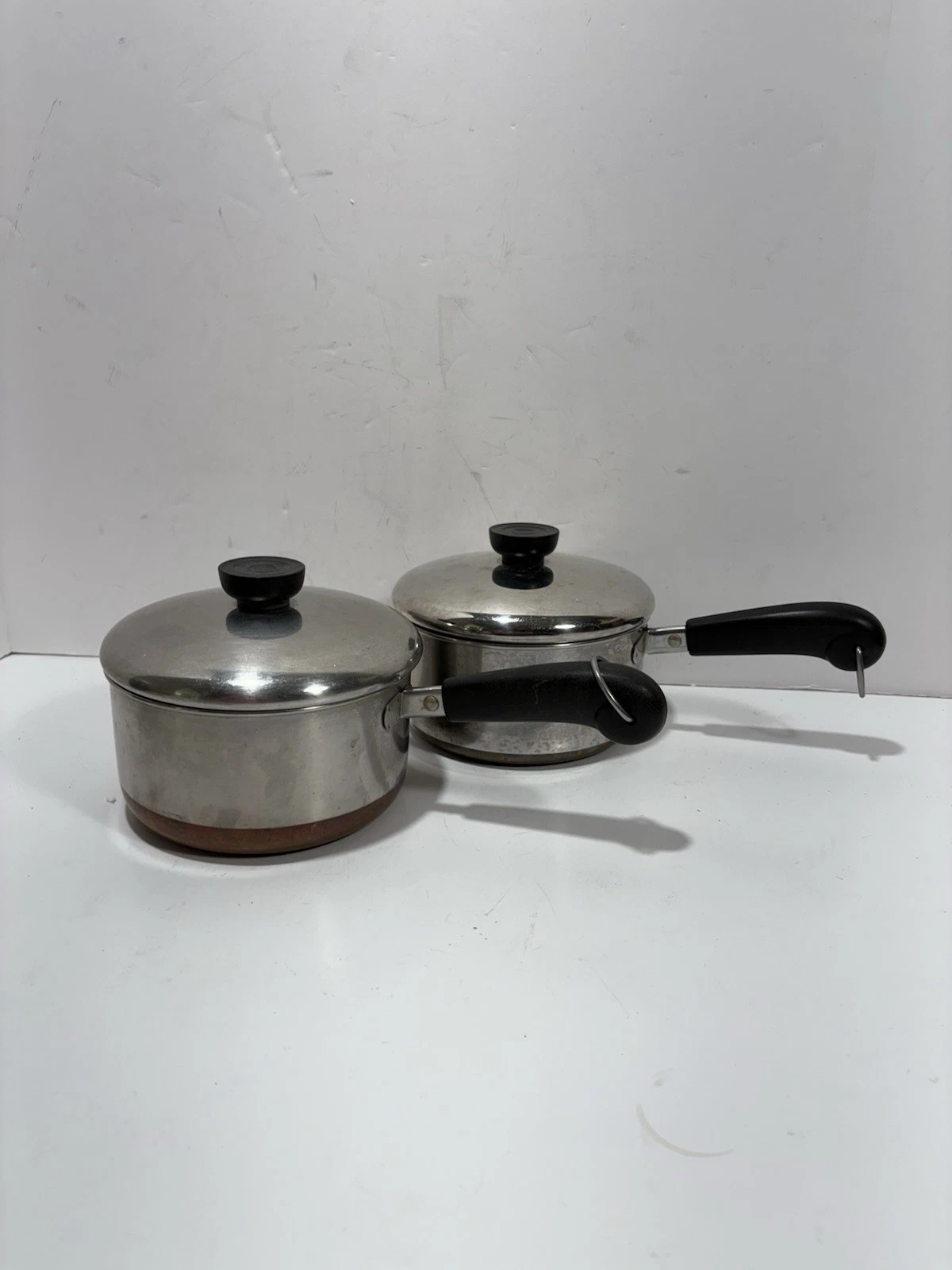 Lot 2 Revere Ware 1.5 Quart  1 1/2 Qt copper bottom Sauce Pan Pot W Lid Clinton