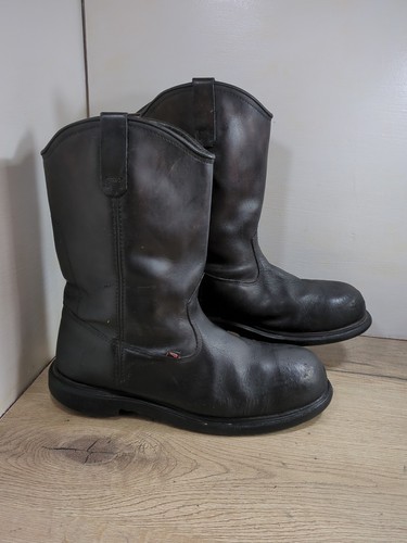 Red Wing Steel Toe Rigger Boots Size 10.5 UK Great Wear Lined Stained Black