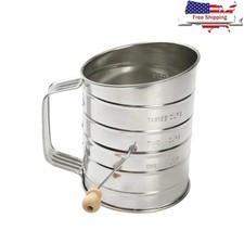 Stainless Steel Hand Crank 3 Cup Flour Sifter W/ Beechwood Handle Baking Tool US