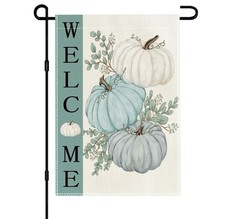 Fall Pumpkins Garden Flag 12X18 Inch Double Sided Burlap Eucalyptus Leaves