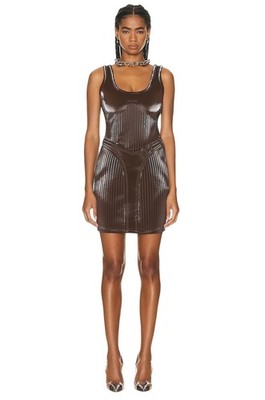 MUGLER Embossed Mini Dress in Chocolate 36 New Womens Scuba Tank Bodycon