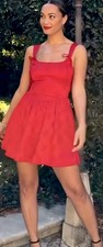 Francesca’s Bright Red Valentines Floral Satin Mini Dress W Pockets Size Large