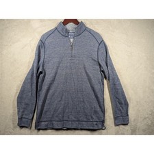 Tommy Bahama Sweater Men MEDIUM Blue Pullover Quarter Zip Reversible Sweatshirt