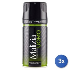 3x Malizia Deodorante Spray Uomo 150 Ml. Vetyver