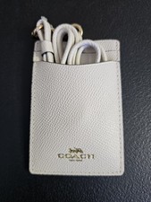 Coach 57311 ID Lanyard Chalk White Crossgrain Leather Gold NEW