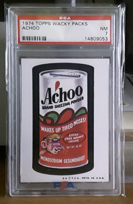 1974 Topps Wacky Packages Sticker Achoo 5th Series PSA 7 Tan Back
