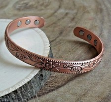 Pure Copper Magnetic Bracelet Arthritis Pain Therapy Energy Cuff Flower