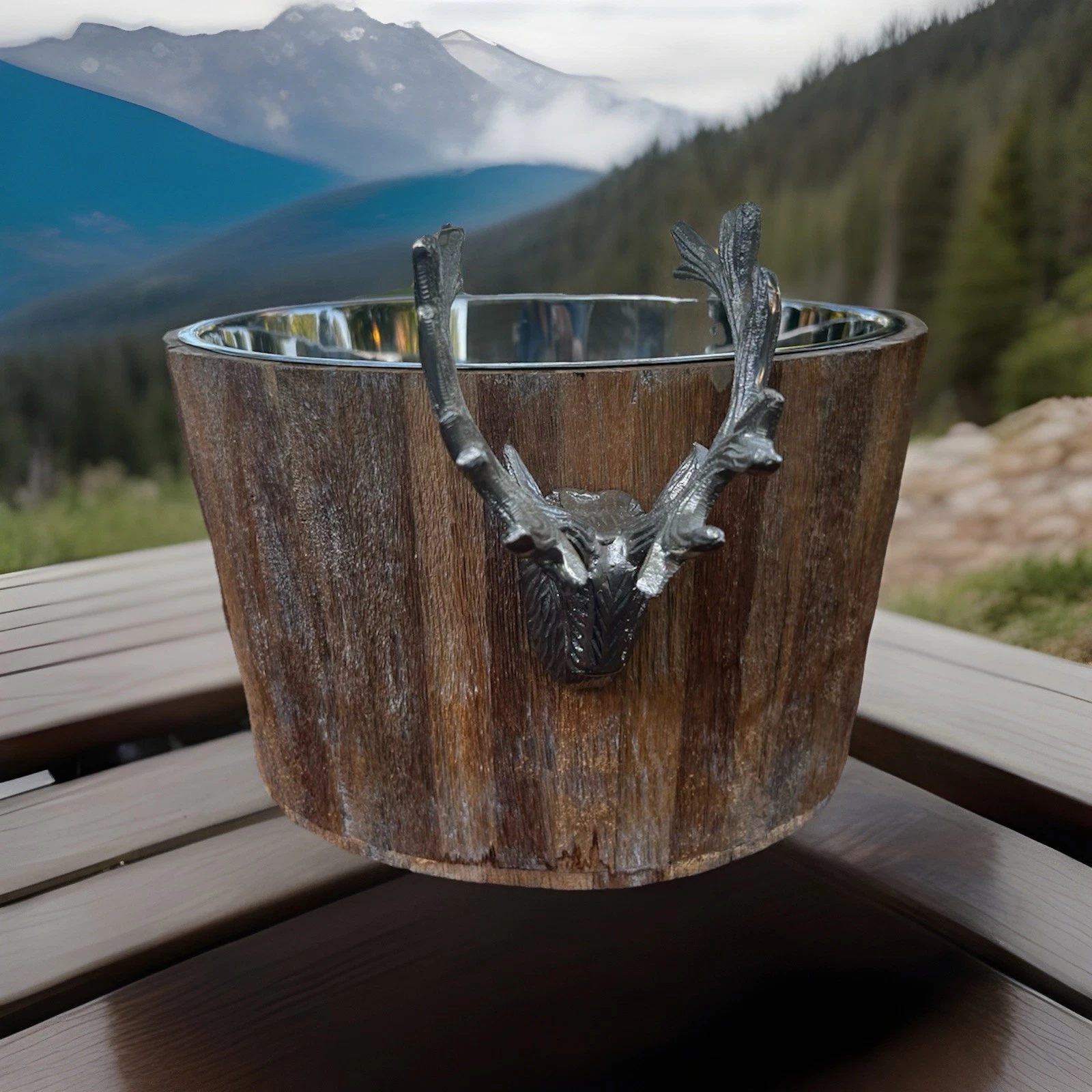 Deer Reindeer Stag Beverage Tub Champagne Cooler Punch Bowl Rustic Wood Xmas