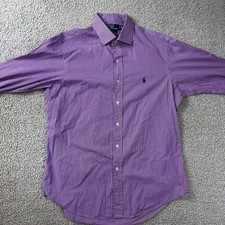 Polo By Ralph Lauren Mens Purple Shirt 16.5 42 Regent Custom Fit LS Striped