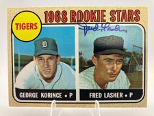 Fred Lasher Signed 1968 Topps Rookie Stars Detroit Tigers Card-#447-On Card Auto. rookie card picture