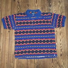 Vintage Wrangler Polo Shirt Mens Medium Aztec Western Rodeo Cowboy Ranch