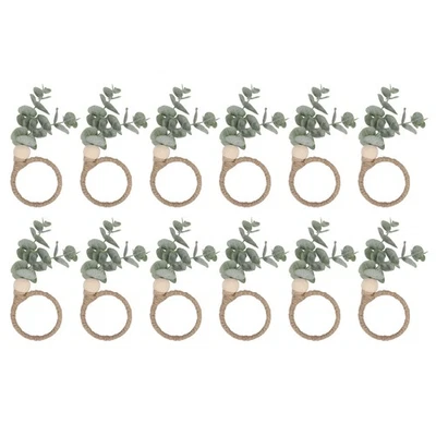 12pcs Eucalyptus Napkin Rings With Wood Beads Farmhouse Wedding Decor - Image 1 of 4