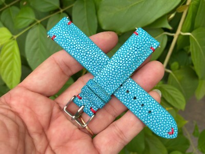 Size 22mm/20mm, Handmade Blue Stingray Leather Watch Strap Band, Custom Strap