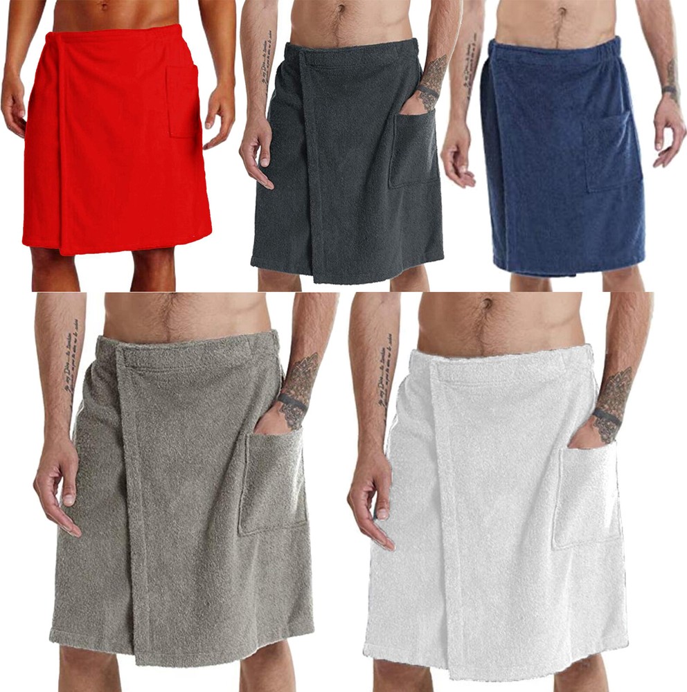 US Mens Bath Skirt Wrap Pocket Towel Bathrobe Shower Beach Spa Bathing Bathhouse