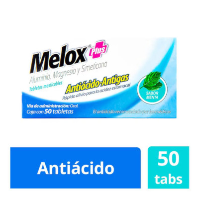 MELOX PLUS ANTIACIDO-ANTIGAS SABOR MENTA 50 TBS