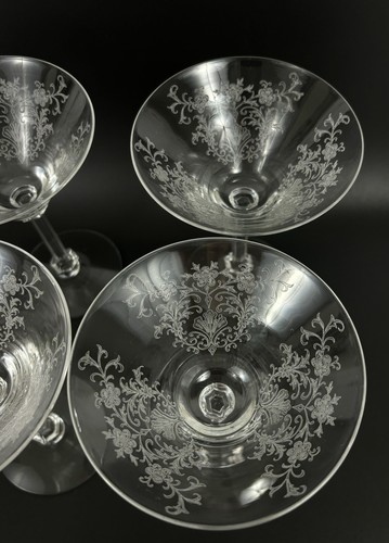 TIFFIN CORDELIA Etched Champagne Sherbert Martini Glasses Set 4 - 15072 6" B - Picture 8 of 11