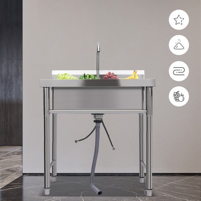 Kitchen Sink Stainless Steel Commercial 1 Compartment Utility Sink With Faucet