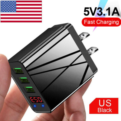 Black 3 Port Fast Quick Charge QC 3.0 USB Hub Wall Charger Power Adapter Plug