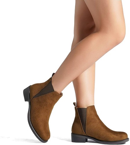 Women Classic Round Toe Low Heel Boots Warm Fur Lining Ankle Boots Slip On Shoes - Picture 31 of 37