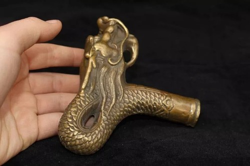 old china Pure copper zodiac head dragon crutch head ornament - Picture 2 of 4