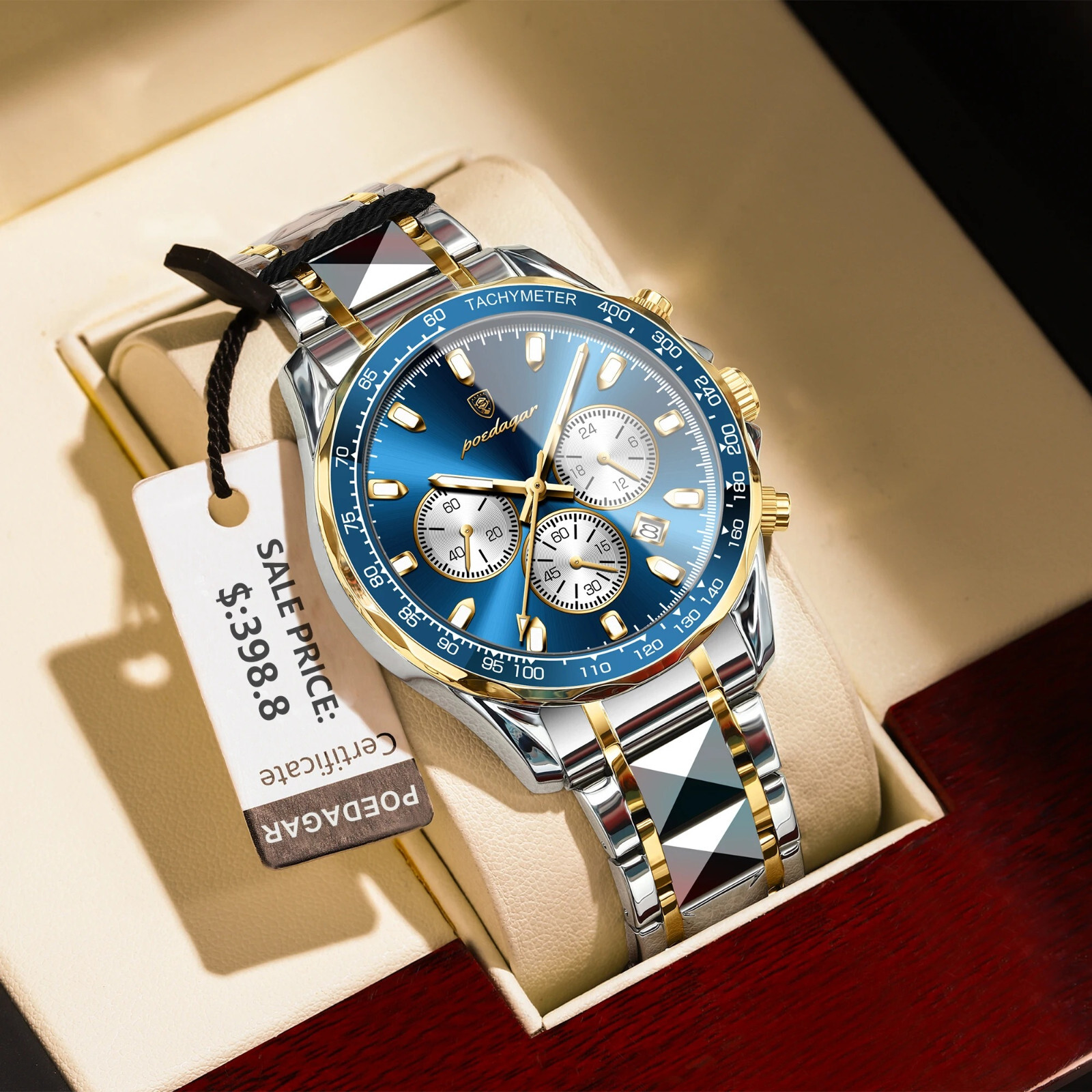 Montre de sport pour homme avec chronographe étanche en acier argenté