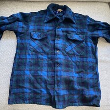 Vintage Blue green plaid Pendleton Wool Button Down Flannel Shirt Men s Unisex M