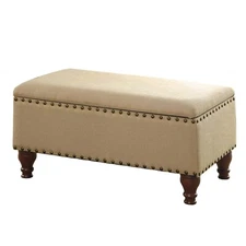Homepop Home Decor | Upholstered Storage Bench with Nailhead Trim | Ottoman w...