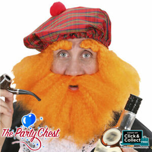 Scotsman chapeau avec gingembre Barbe & Tash Hogmanay New Years Costume Accessoire S6414 