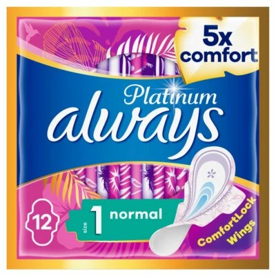 Always Platinum Normal (Größe 1) Damenbinden mit Flügeln 12er Pack Binden