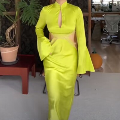 Nwt De La Vali Green Mira silk satin lace cut-off maxi dress | eBay