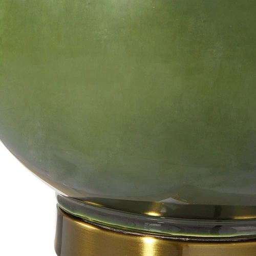 Moss Green Gourd Ceramic Table Lamp Antiqued Brass Finish ~ Uttermost 30203 - Picture 6 of 9