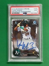 2016 Bowman Chrome Yairo Munoz 1st Bowman Chrome Prospects Autographs #YMU PSA 9
