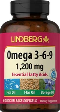 Omega 3 6 9 Supplements | 1200mg | 90 Softgels | Non-GMO | By Lindberg 