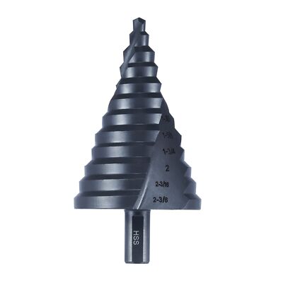 12 Sizes Step Drill Bit 1/4 to 2-3/8 inch Black High Speed Steel Drill Cone B...