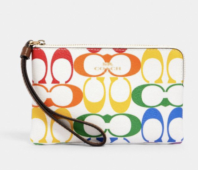 Coach Corner Zip Wristlet Rainbow Signature Canvas NEW 2021