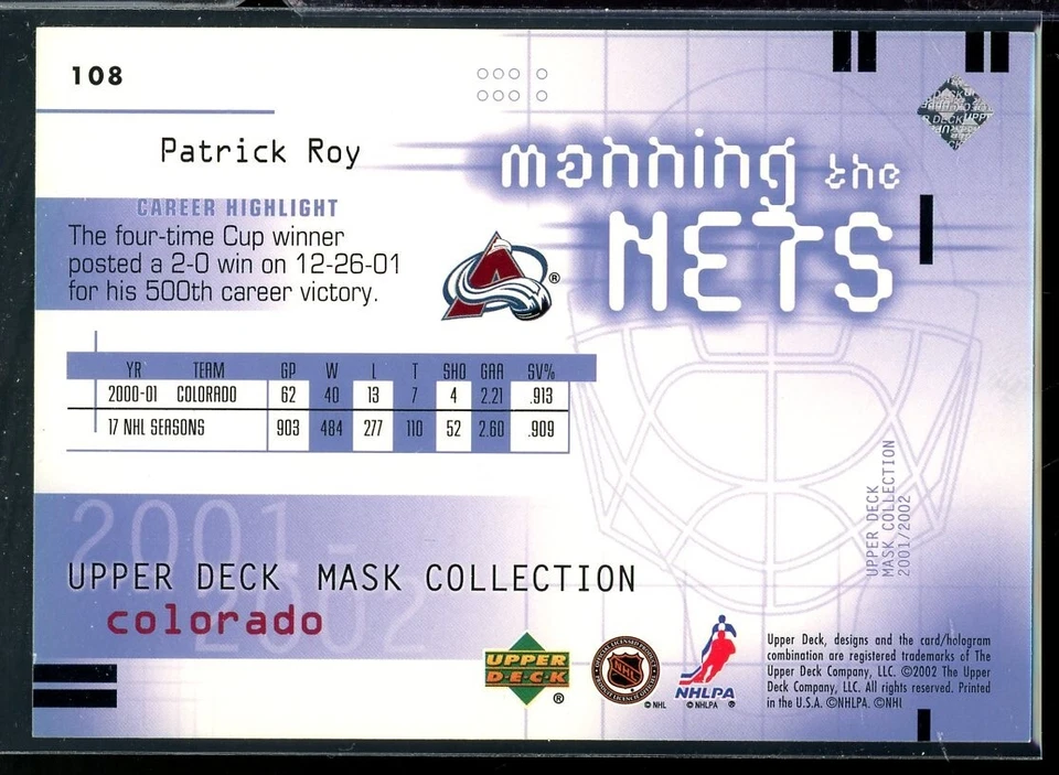 2001-02 UD Mask Collection #108 Patrick Roy MTN - Image 2 of 2