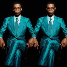 Teal 2 Pcs Men's Suits Fashion Wedding Groom Peak Lapel Dinner Party Prom Event