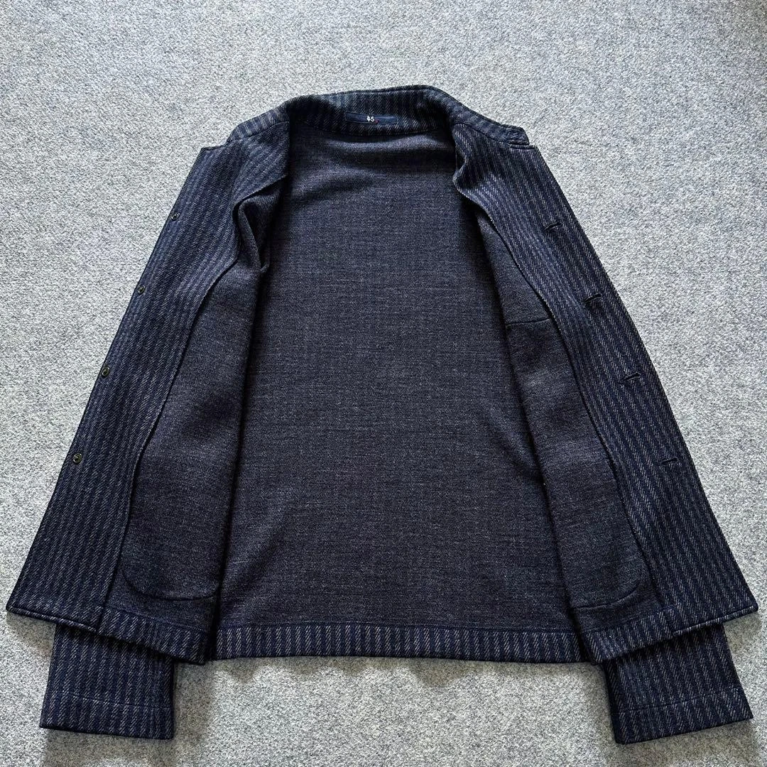 45R Jacket Band Collar Stripe Jersey Twill Stretch Wool Outerwear Excellent - product detail image 4