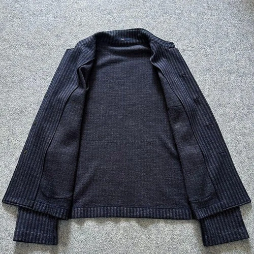 45R Jacket Band Collar Stripe Jersey Twill Stretch Wool Outerwear Excellent image 4