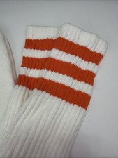 VTG Mens Socks Sport Tube Stripe Acrylic Orlon Orange Size 9-11 80s 20  USA Made