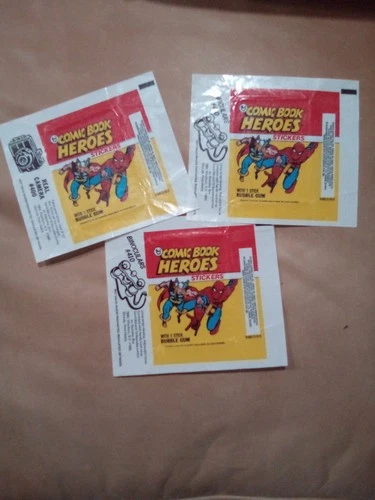 1974 MARVEL COMIC BOOK HEROES Sticker Wrapper Vintage TOPPS lot3 Spider-man