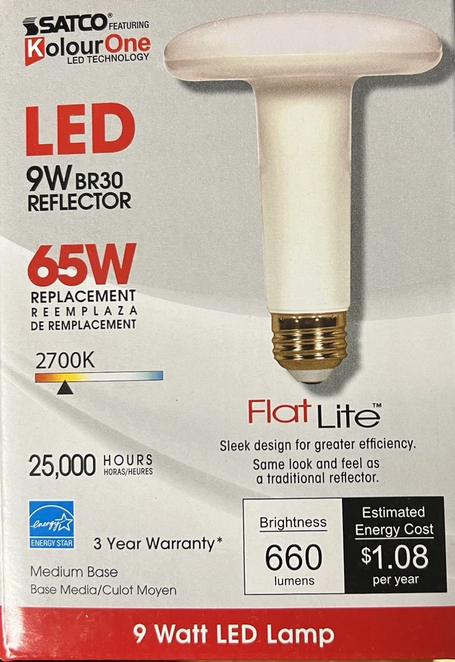 (6 Pk) Satco S9217, LED Flood Light Bulbs, 9W, 65W Replacement, 2700K, BR30 - Image 4 of 4