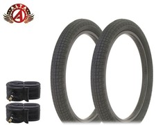 NEW PAIR OF 20" x 2.30" BMX BICYCLE BLACK SEMI-SLICK STREET TIRES WITH TUBES