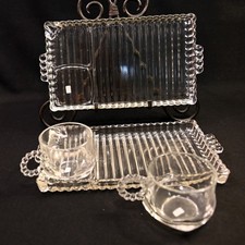 2 Party Snack Trays & Cups Sip Snack Smoke Clear Crystal Glass Hazel Atlas Chips